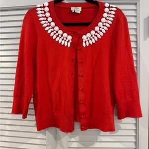 Kate Spade Red Cardigan with White Embellishments